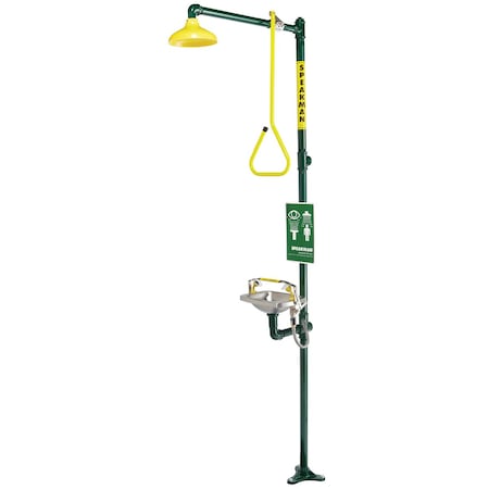 Speakman Emergency Shower Combination, 93.75 H, Stainless Steel Bowl, Green SE-616